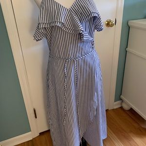 Blue and white stripe midi